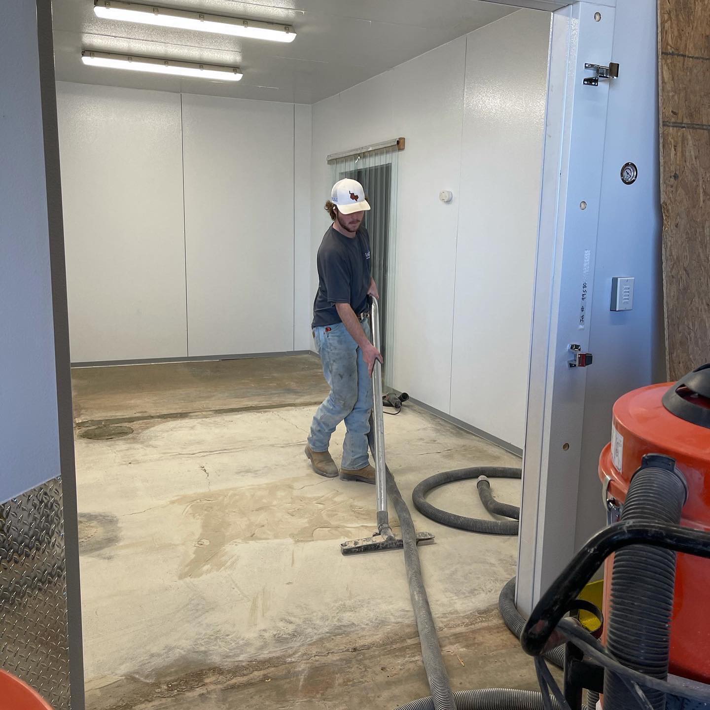 Resinous meat cooler floor installation at Lowe’s in Friona, TX